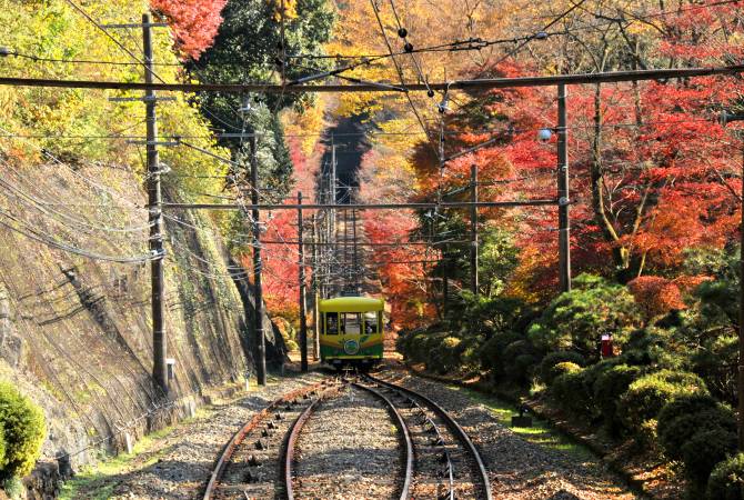 Herbstlaub und eine Bahn