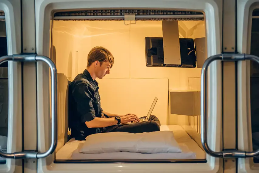 Image of capsule hotel interior