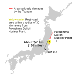 Location of Tokyo and Fukushima