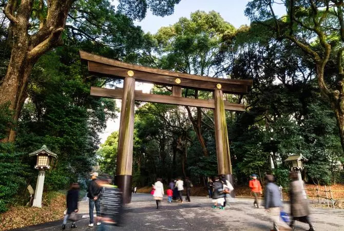 Puerta torii en Meiji Jingu